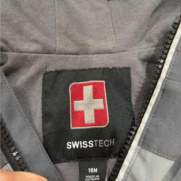 Swiss Tech Kids Gray & Black Hooded Raincoat Jacket Size 18M - Picture 2 of 3